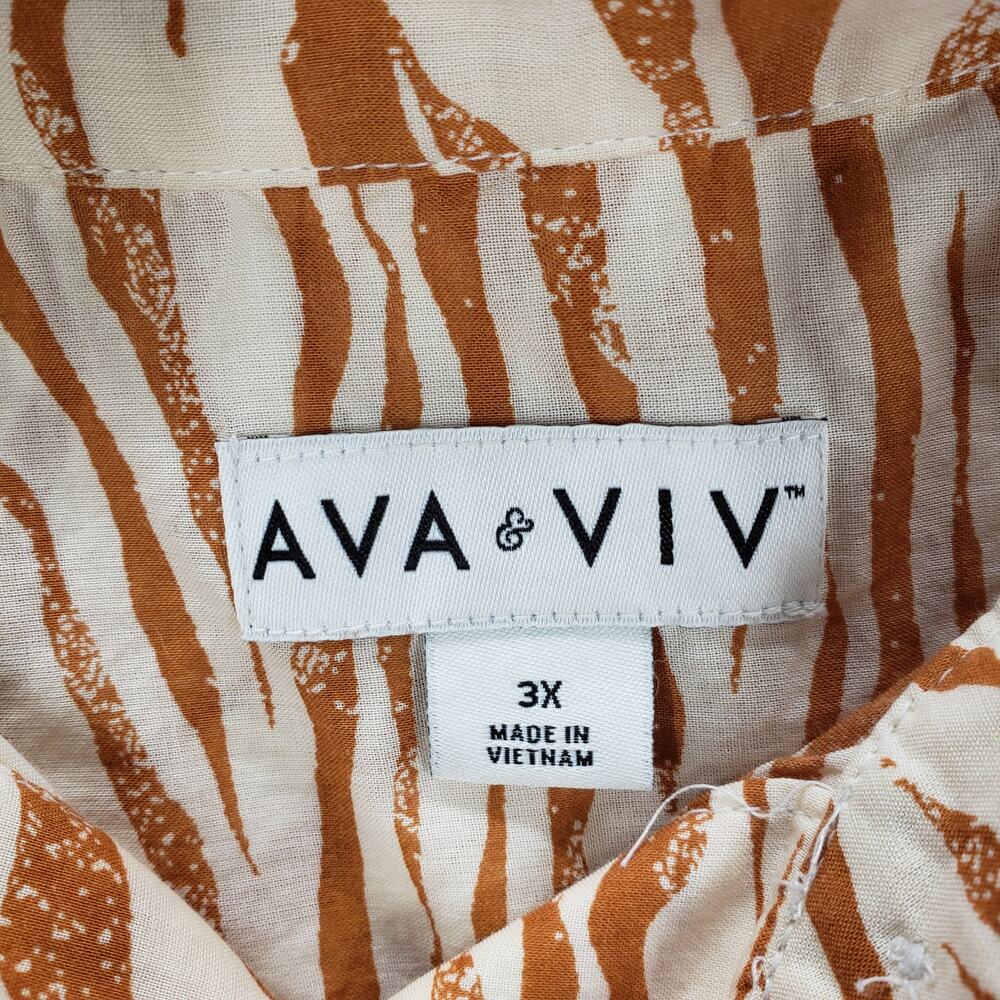 Ava & Viv Brown Animal Print 100%Cotton Short Sleeve Top Size 3X - Picture 7 of 14